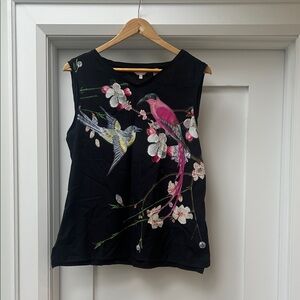 Ted Baker - Floral Bird Print Black Sleeveless Top